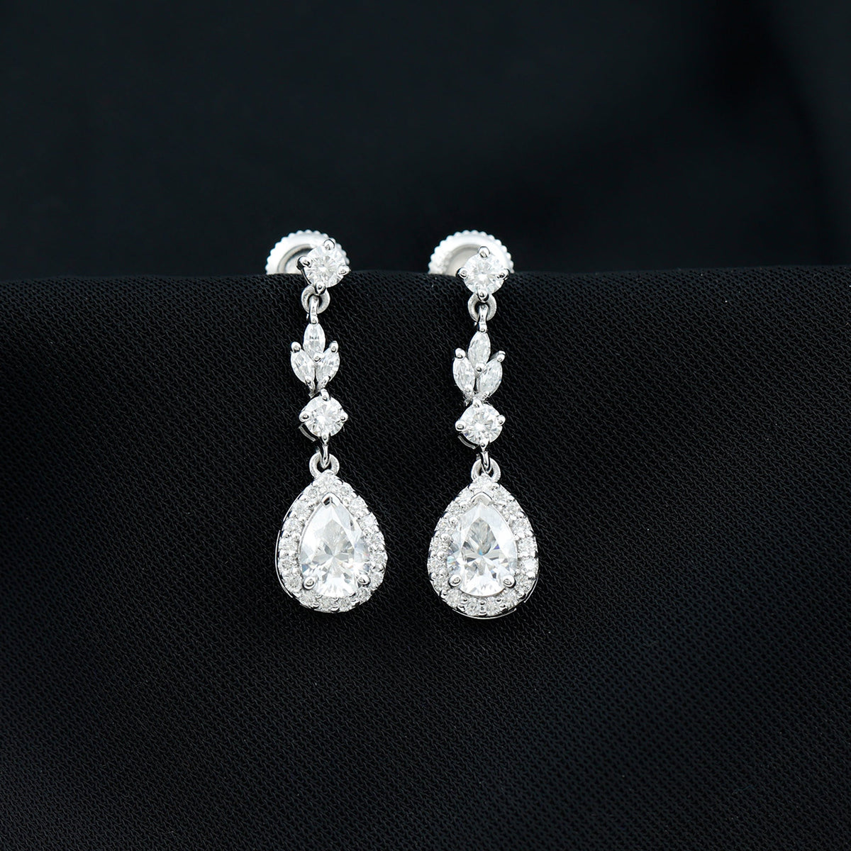 Certified 2 Carat CZ and Silver Teardrop Dangle Earrings for Wedding