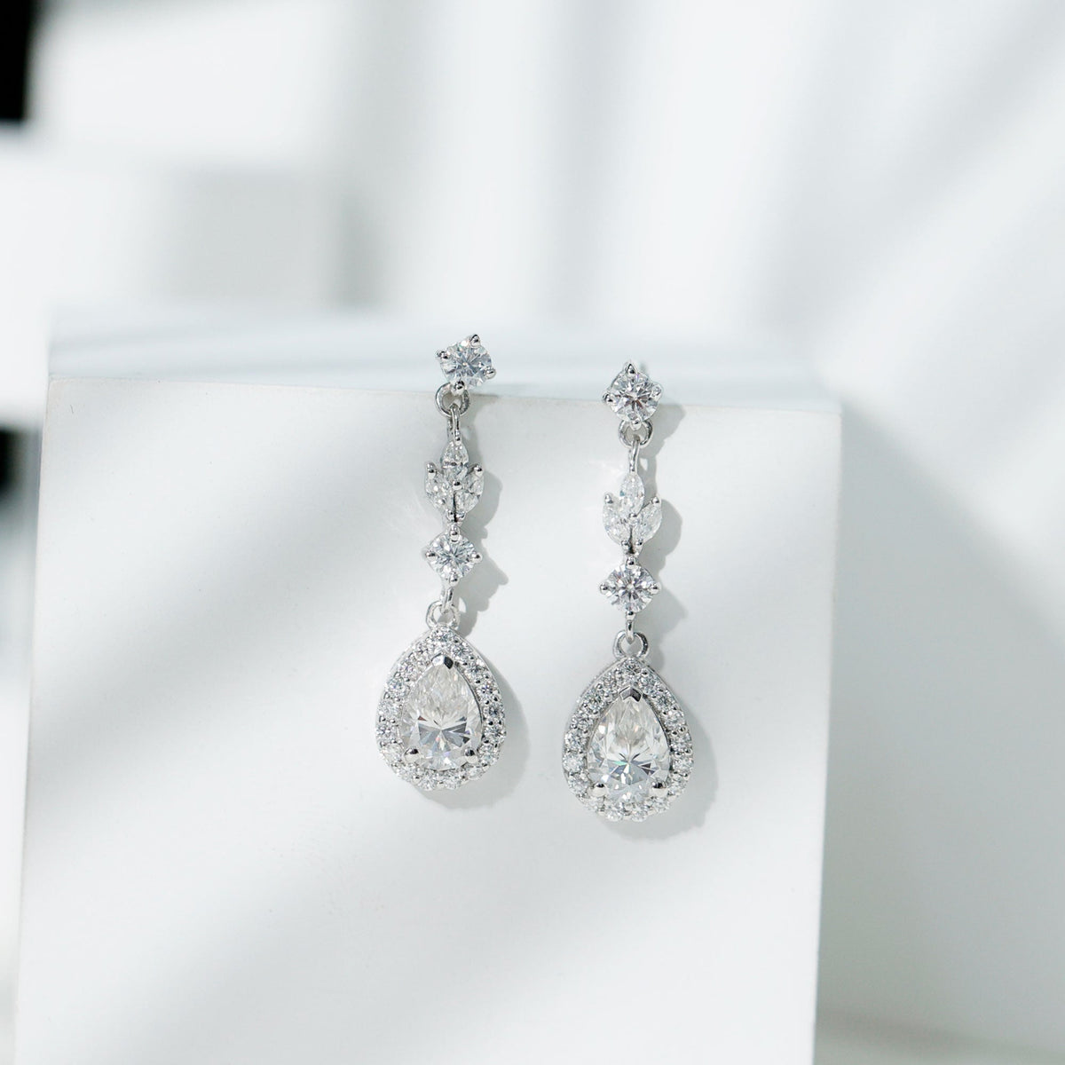 Certified 2 Carat CZ and Silver Teardrop Dangle Earrings for Wedding
