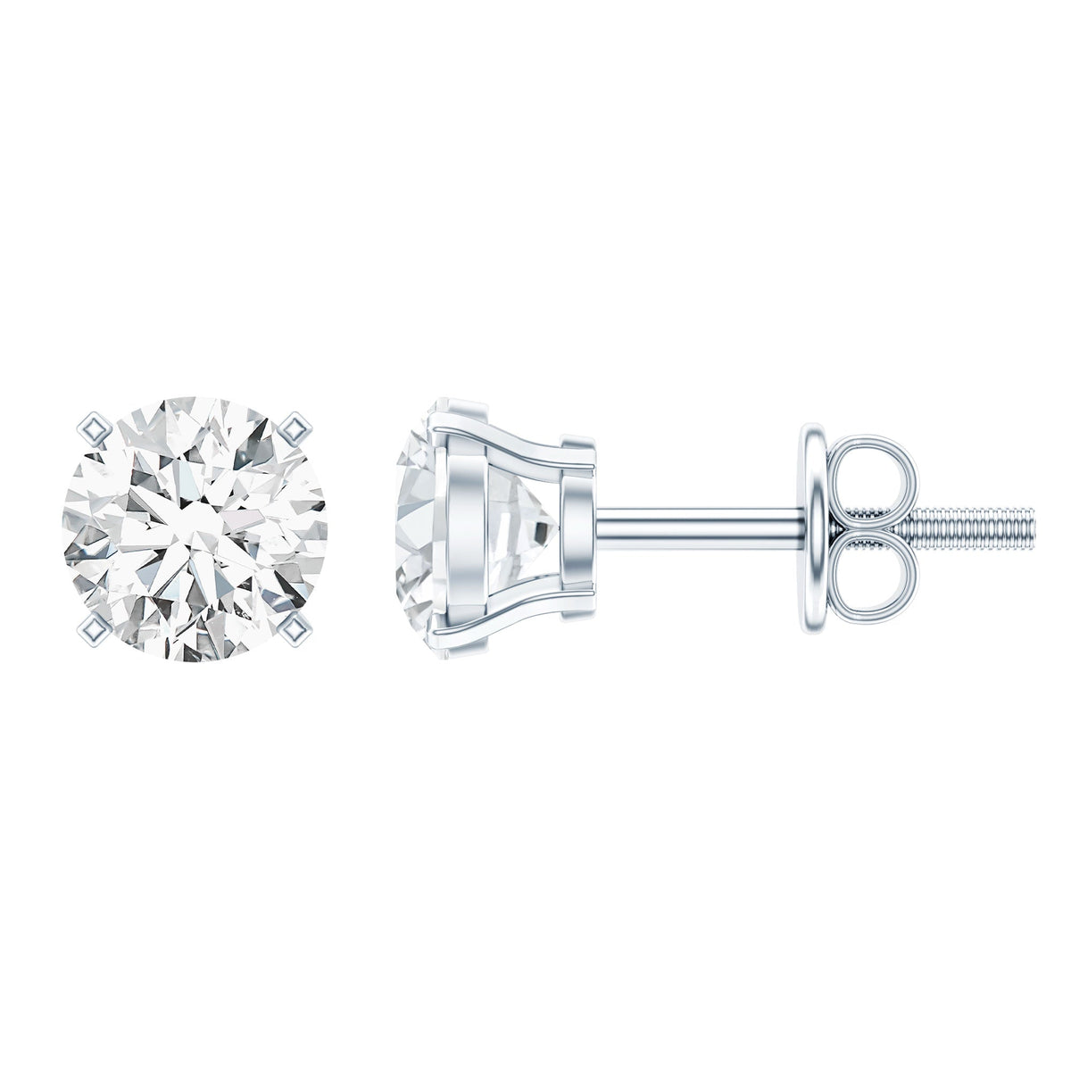Certified One Carat Cubic Zirconia Solitaire Stud Earrings in Silver