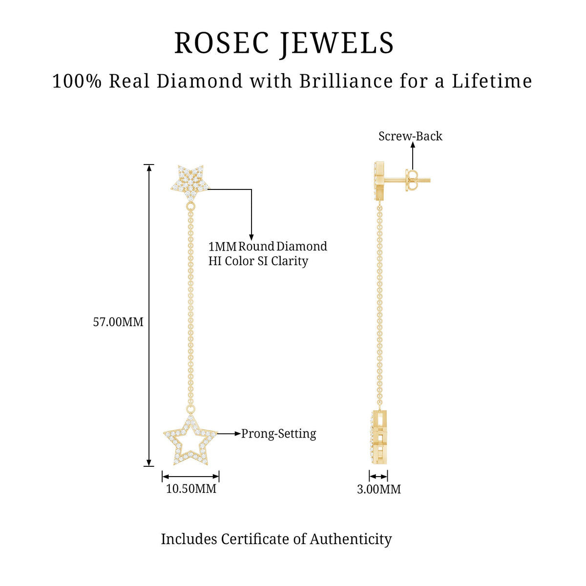 Certified Diamond Star Chain Earrings