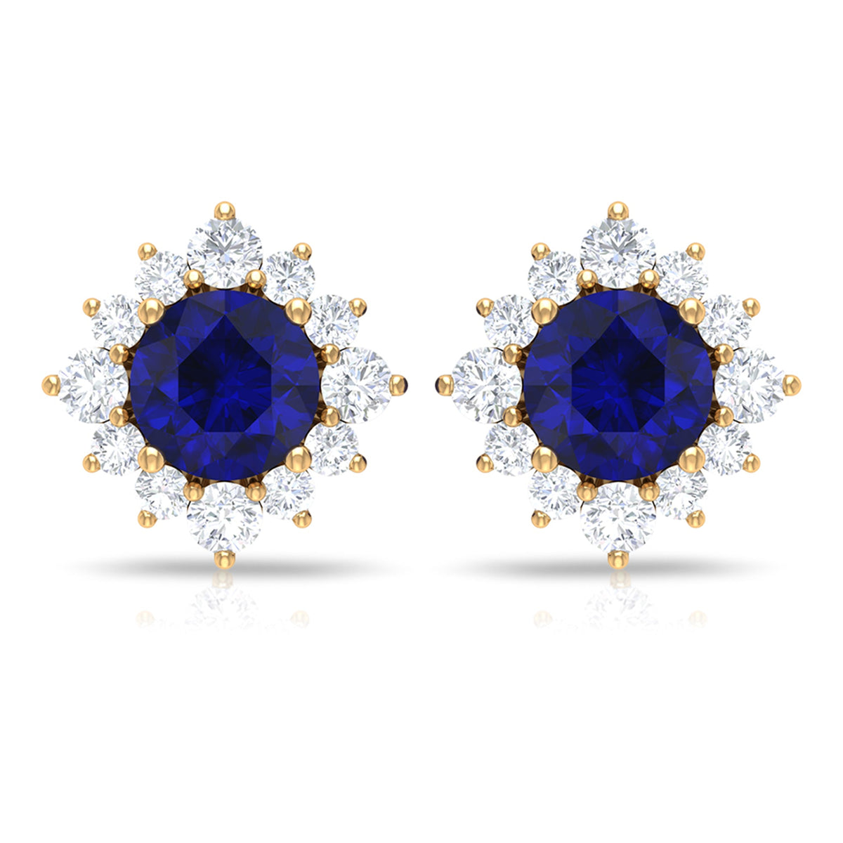 Genuine 0.8 Carat Blue Sapphire Stud Earrings with Diamond Halo