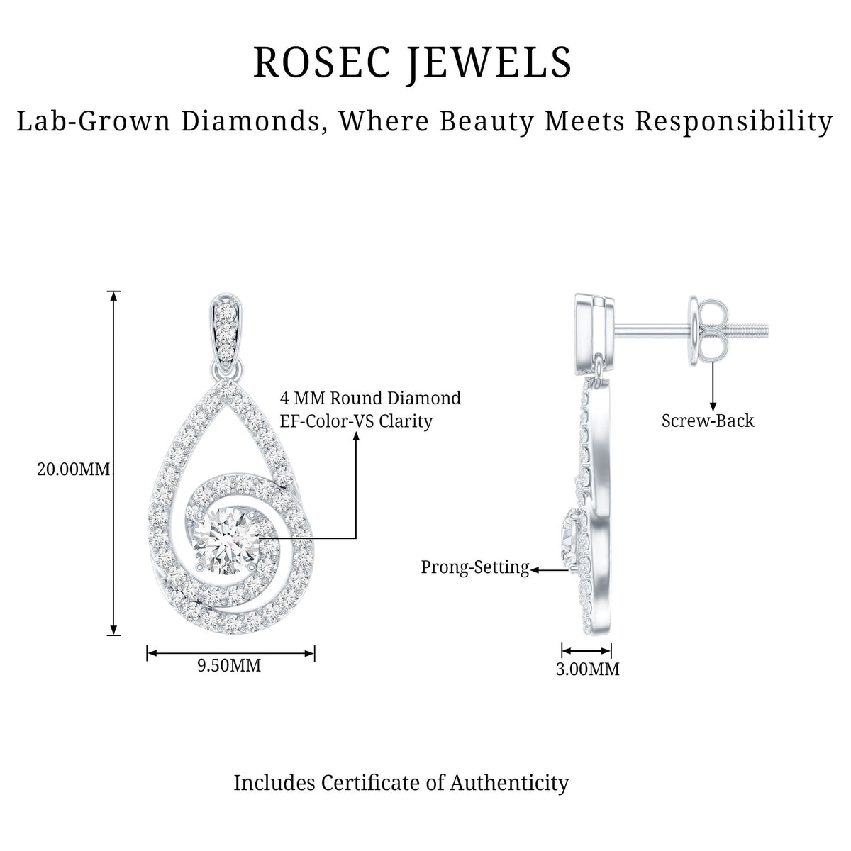 Lab Grown Diamond Swirl Earrings With Screw Back