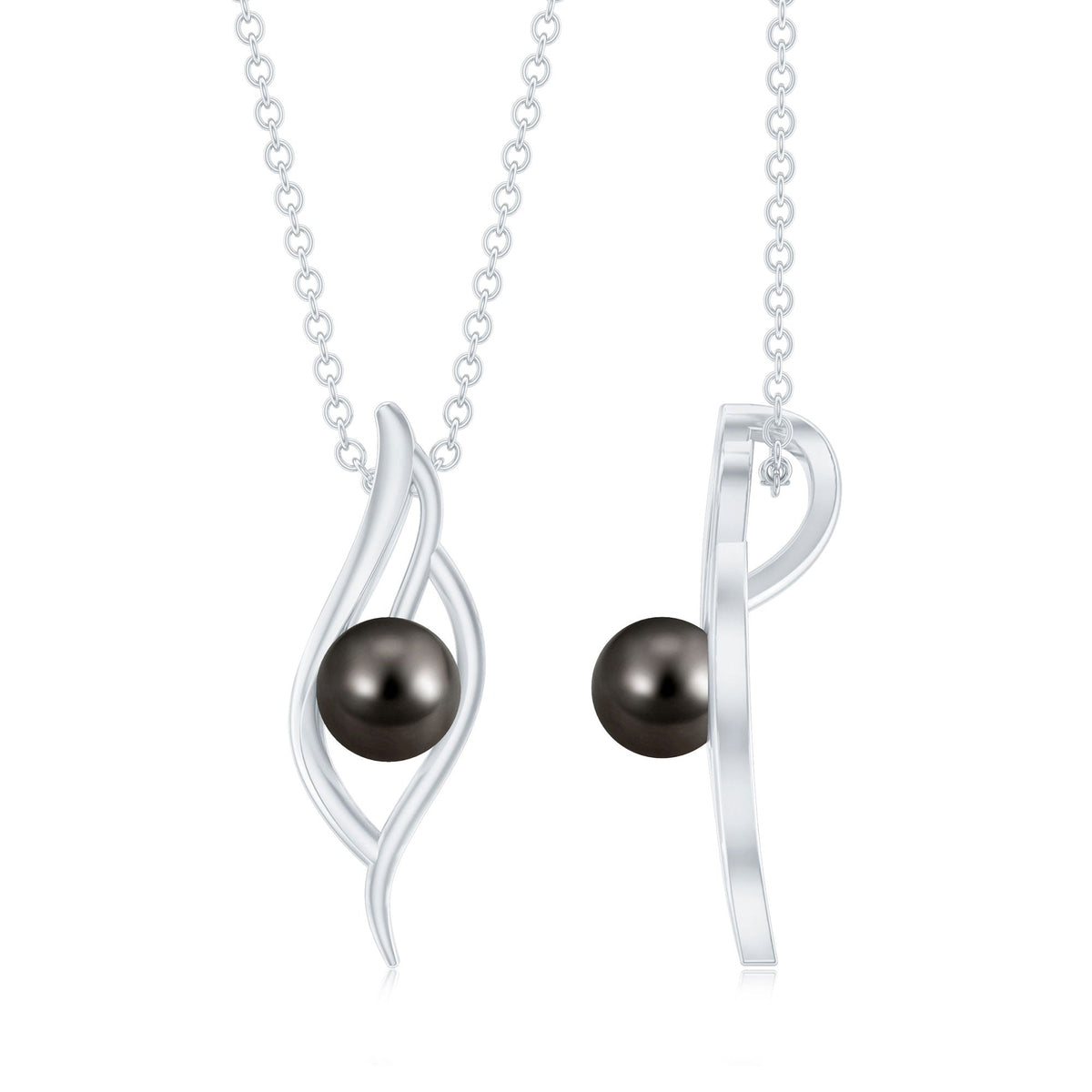 8 Carat Solitaire Black Pearl Leaf Pendant Necklace