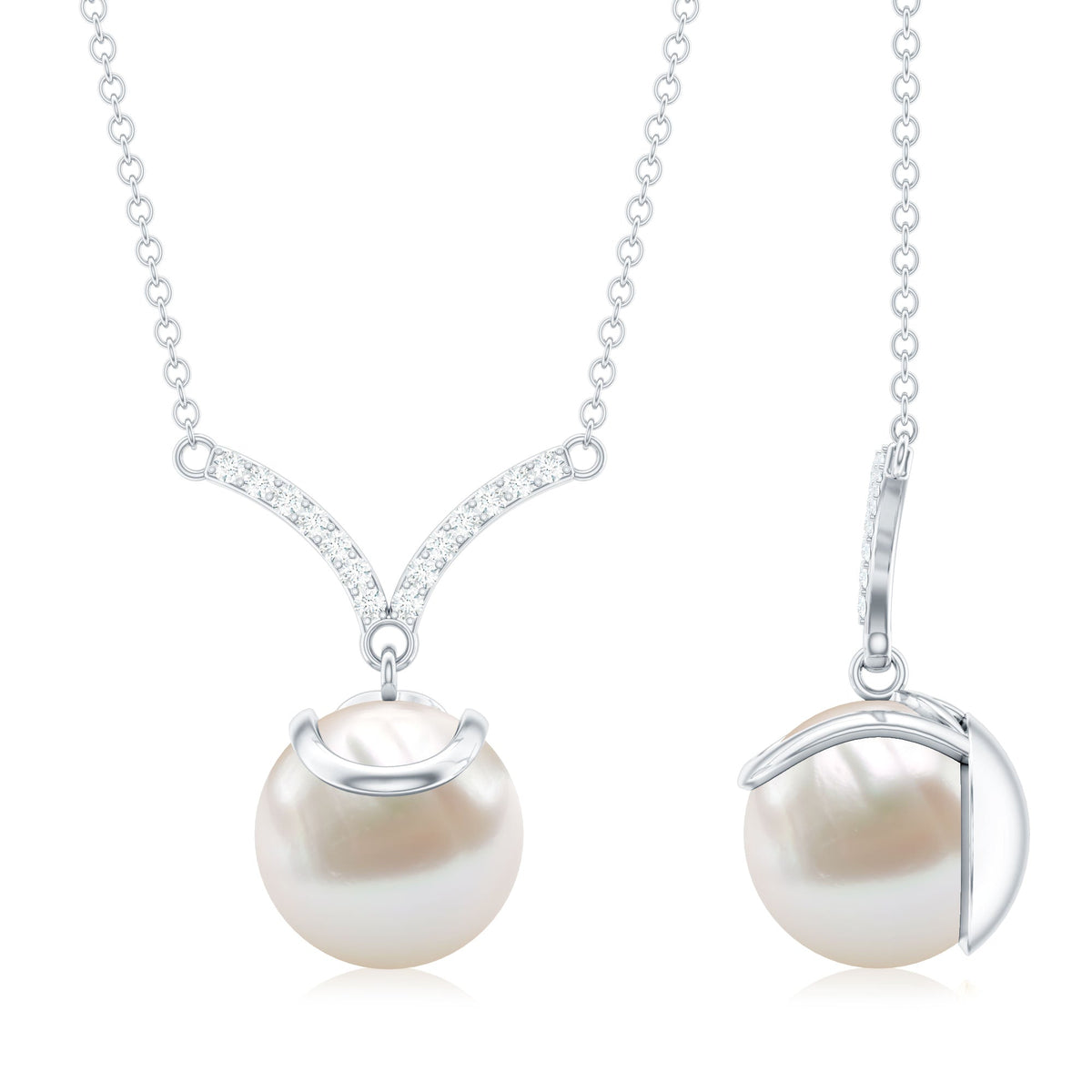 Real Freshwater Pearl Drop Necklace with Diamond