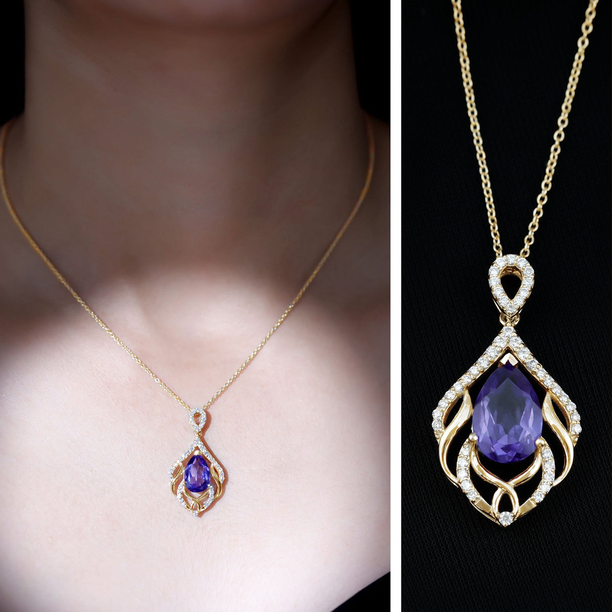 Lab Grown Blue Sapphire Designer Bridal Necklace with Diamond