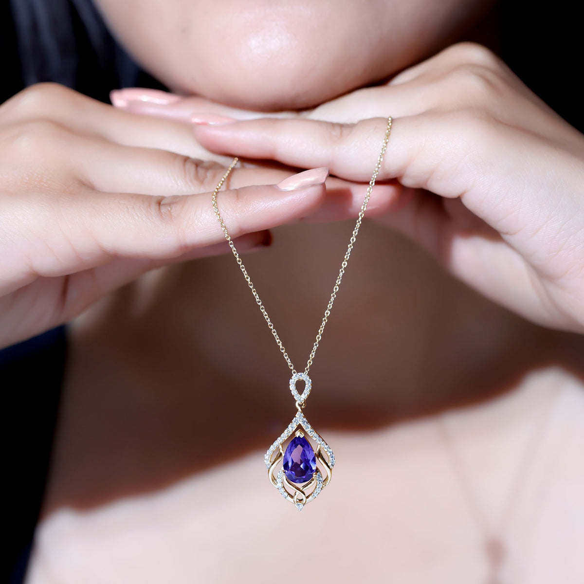 Lab Grown Blue Sapphire Designer Bridal Necklace with Diamond