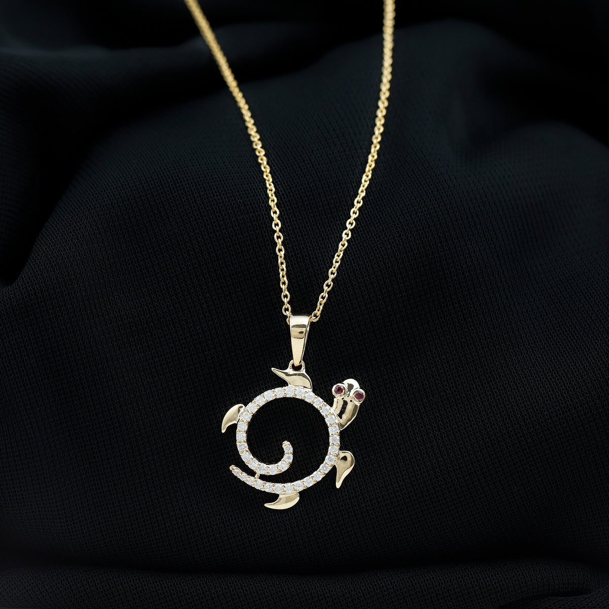 Ruby and Diamond Turtle Necklace With Chain