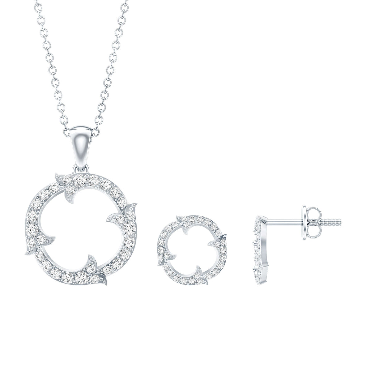 Certified Diamond Circle Necklace Earrings Set