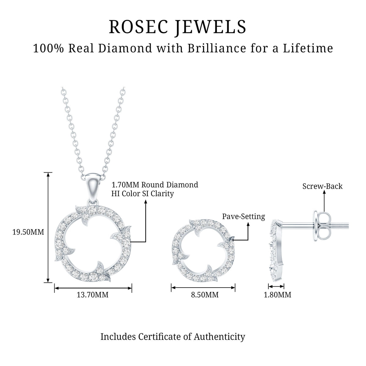 Certified Diamond Circle Necklace Earrings Set