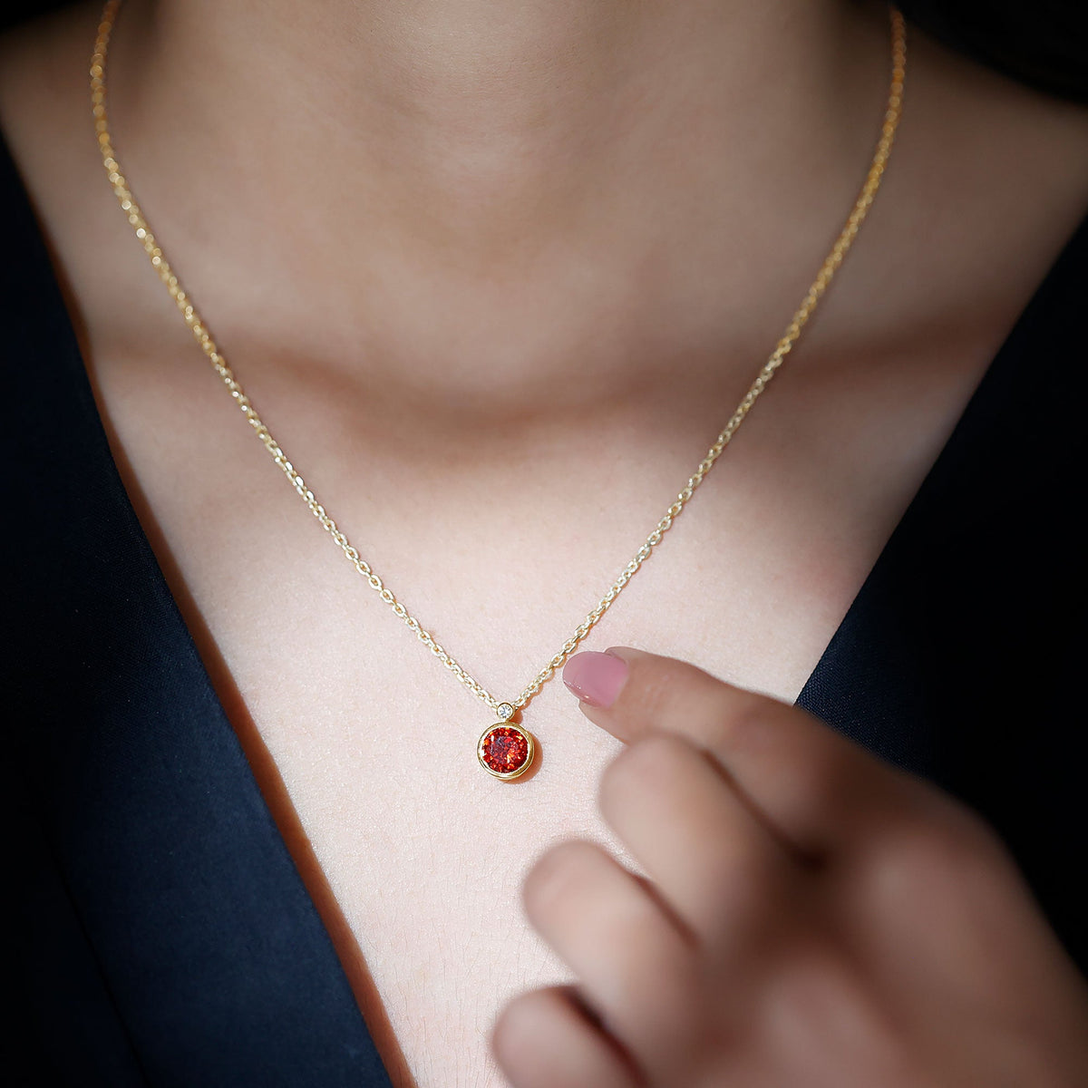 2.25 Carat Lab Grown Orange Sapphire Necklace in Bezel Setting