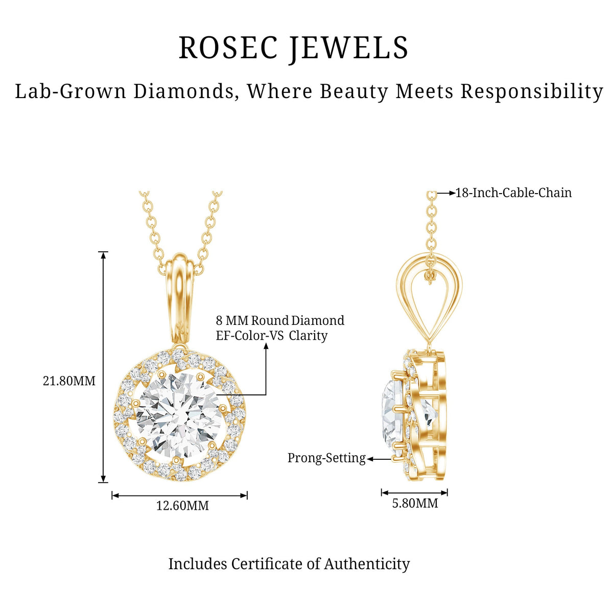 Certified 2 Carat Lab Grown Diamond Bridal Necklace For Bride
