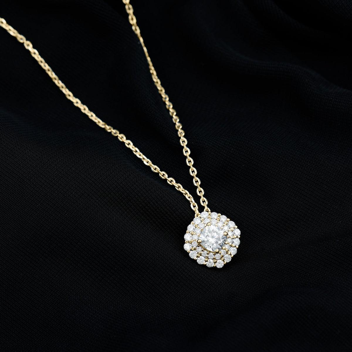 Lab Grown Round Diamond Double Halo Bridal Necklace With Accent