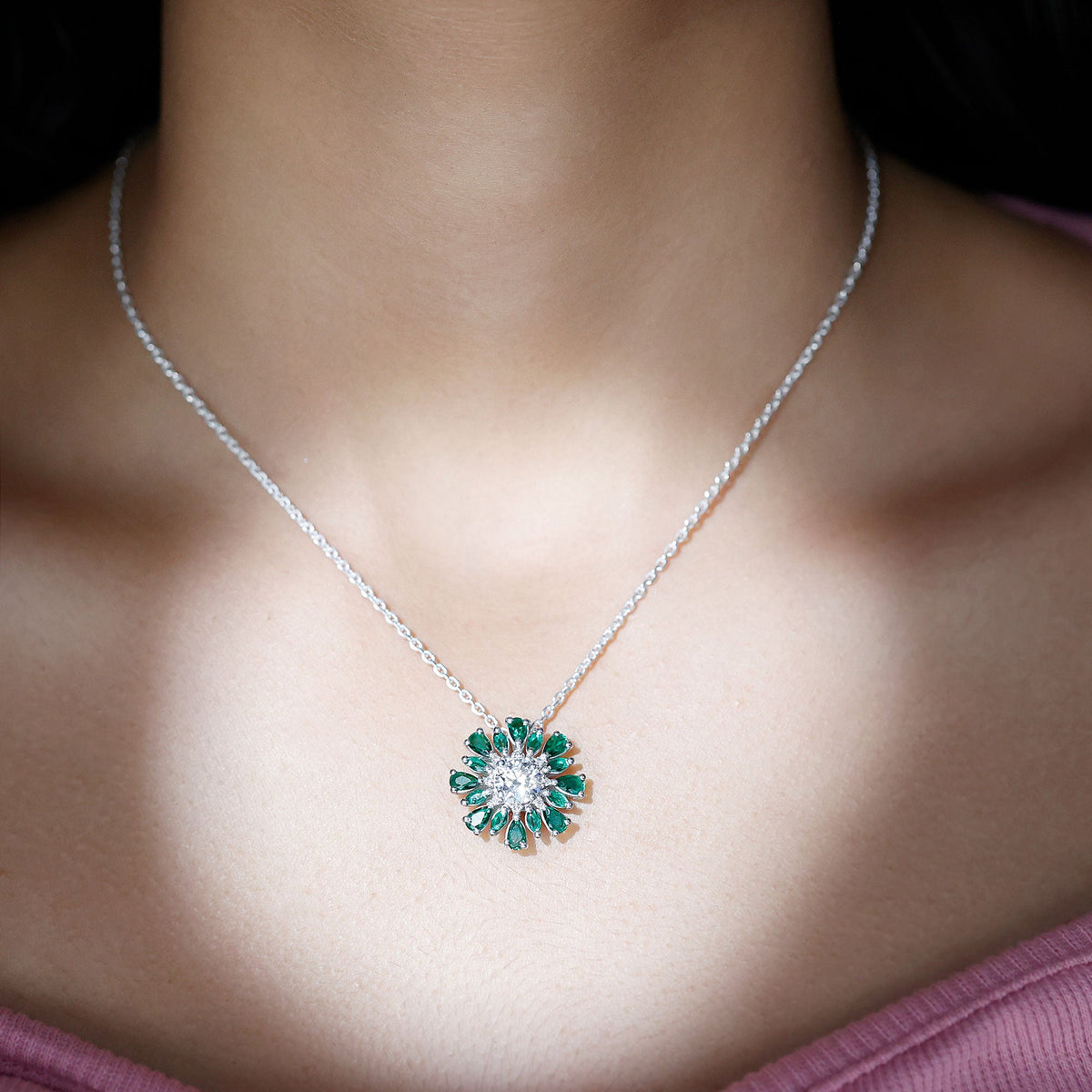 Certified 1.2 Carat Lab Grown Diamond Statement Necklace With Emerald
