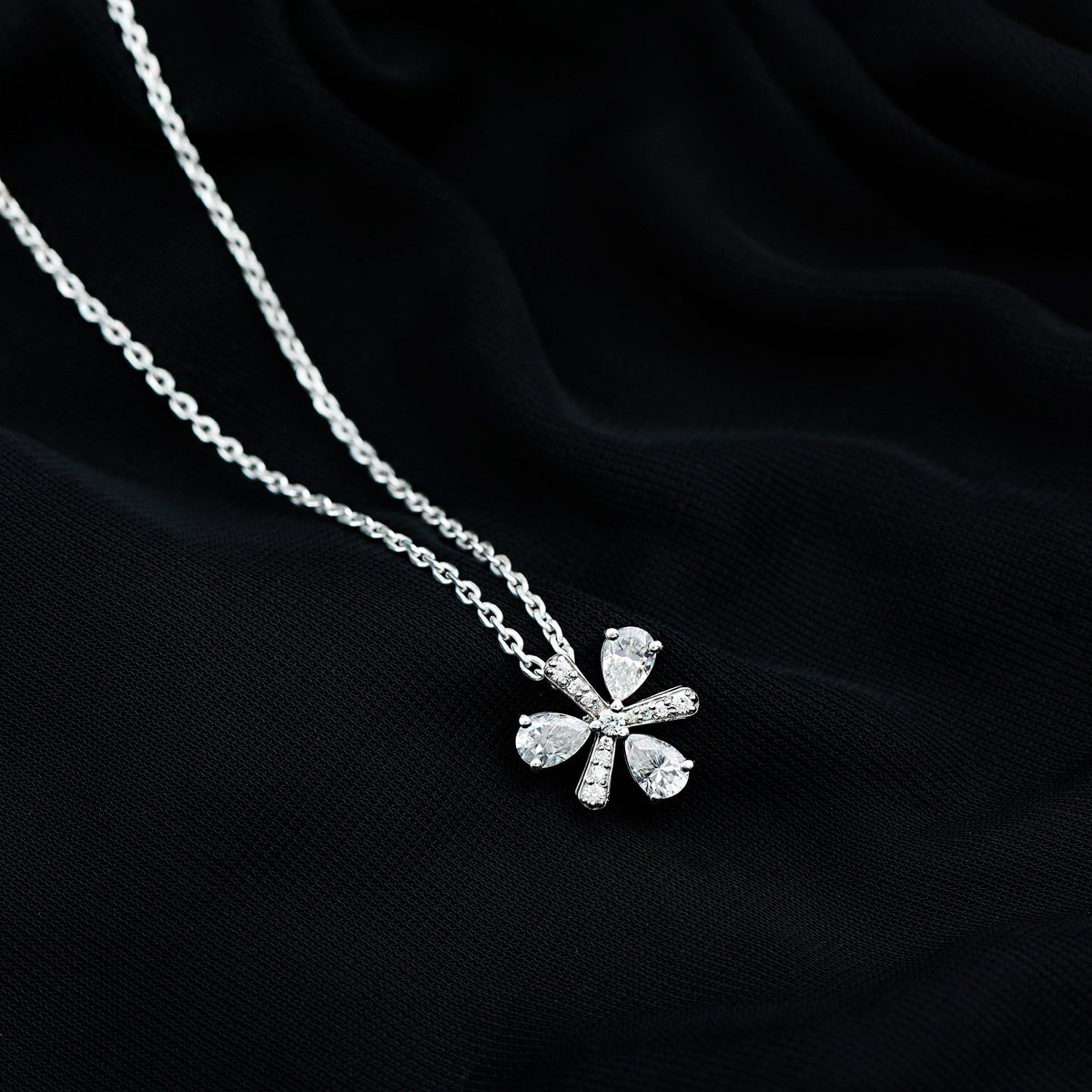 Certified Pear Shape Lab Grown Diamond Flower Pendant Necklace