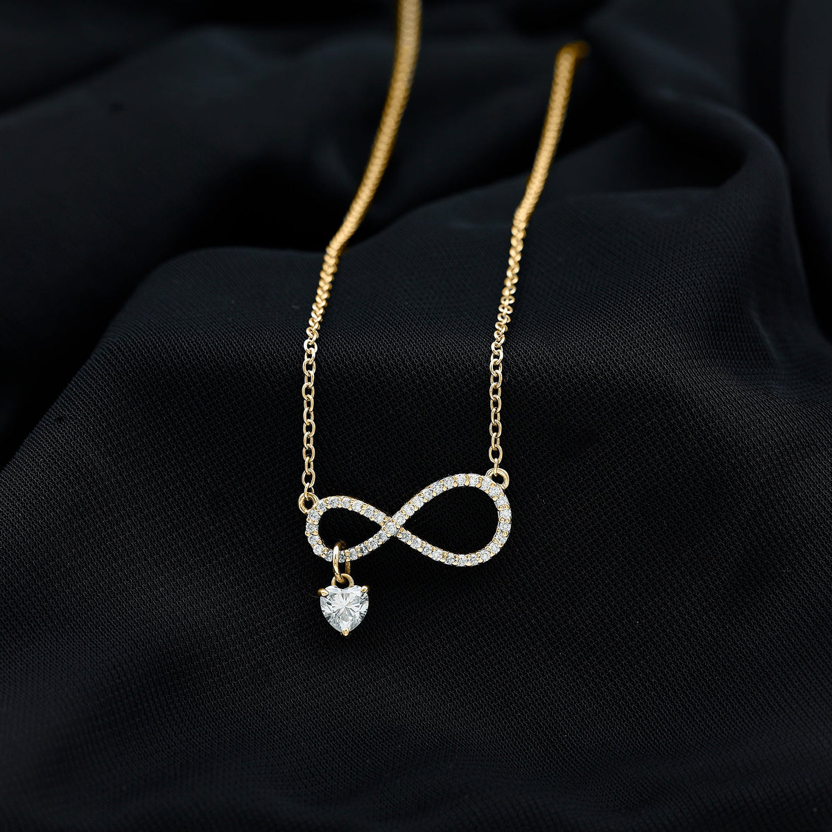 Pave Set Lab Grown Diamond Infinity Heart Charm Necklace