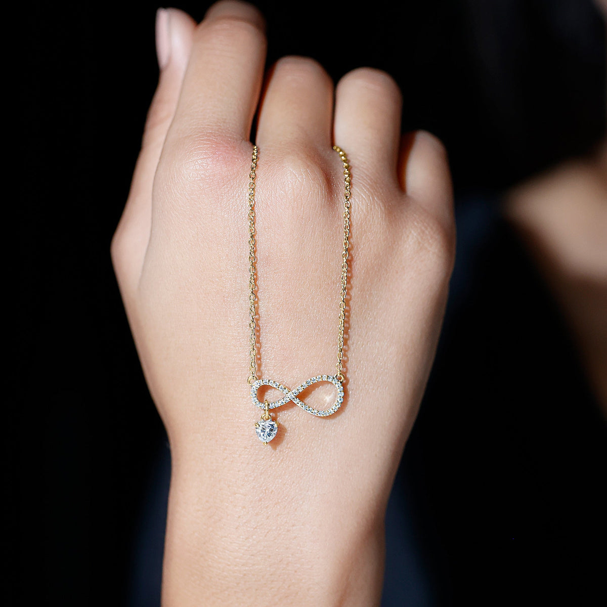 Pave Set Lab Grown Diamond Infinity Heart Charm Necklace