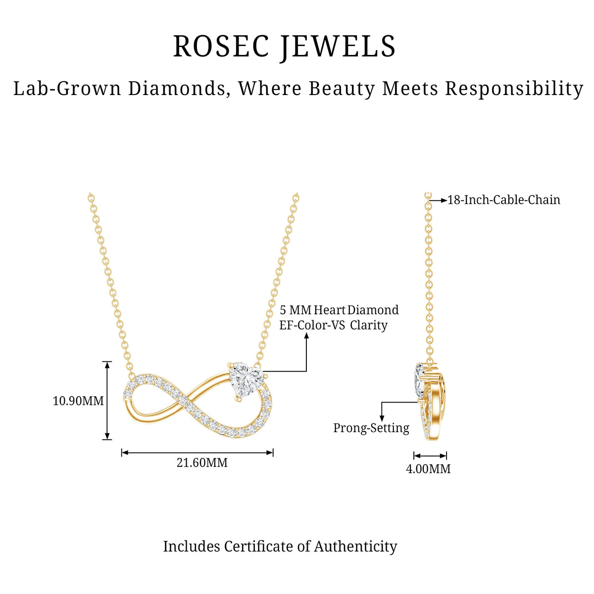 Lab Grown Diamond Infinity Heart Necklace For Women