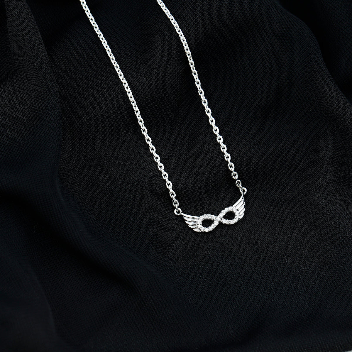 Sideways Pave Set Lab Grown Diamond Angel Wing Necklace