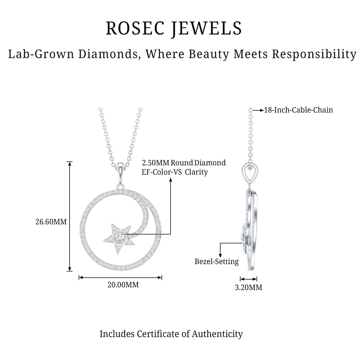 Certified Lab Grown Diamond Open Circle Necklace With Star