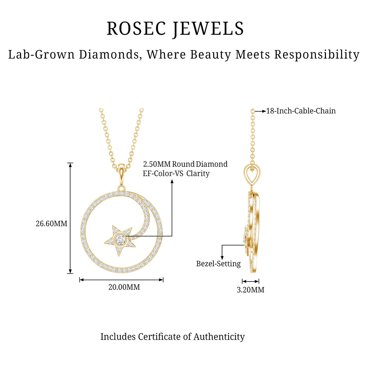 Certified Lab Grown Diamond Open Circle Necklace With Star