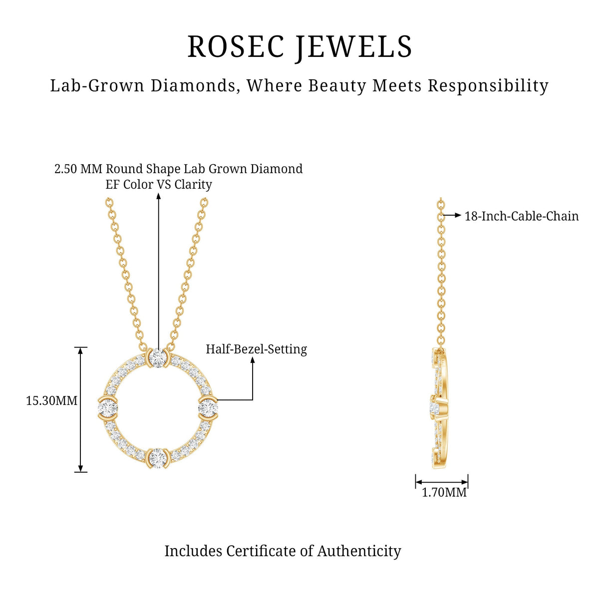 Certified Lab Grown Diamond Half Bezel Set Open Circle Necklace