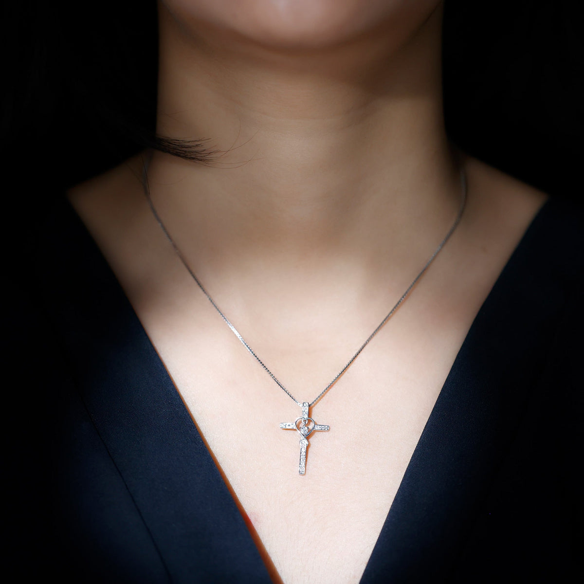 Certified Lab Grown Diamond Cross Heart Necklace