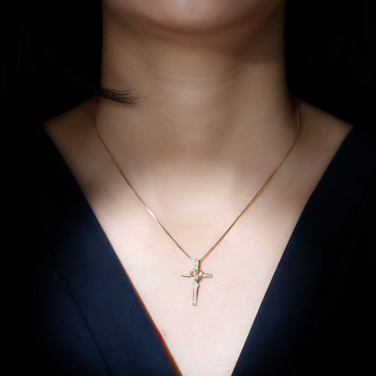 Certified Lab Grown Diamond Cross Heart Necklace