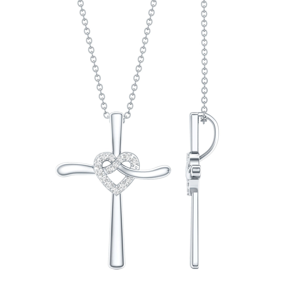 Certified Lab Grown Diamond Catholic Cross Heart Necklace
