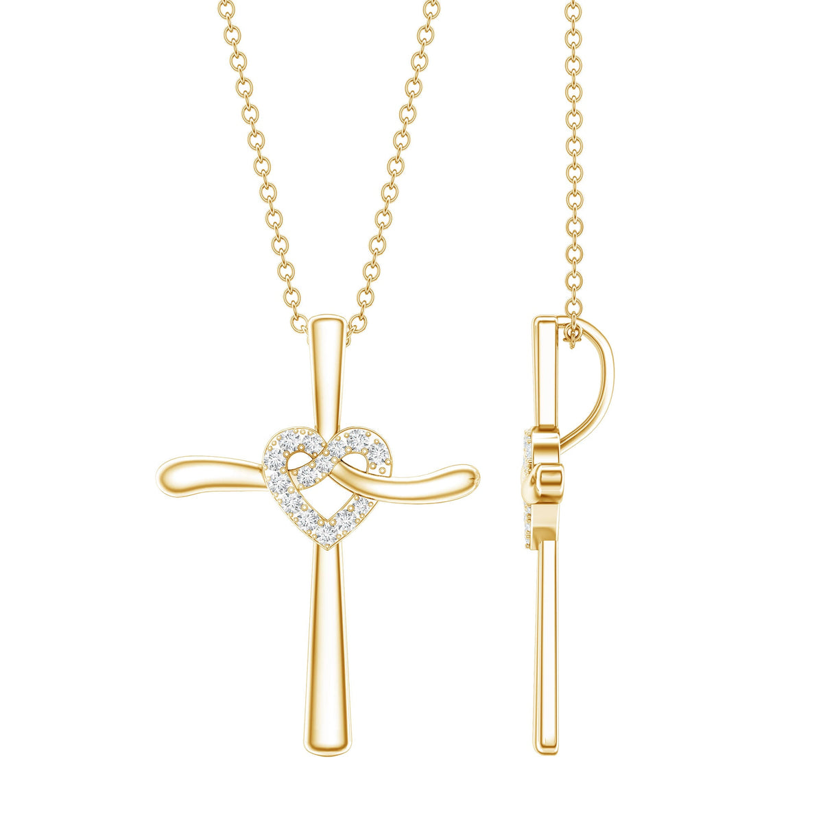 Certified Lab Grown Diamond Catholic Cross Heart Necklace