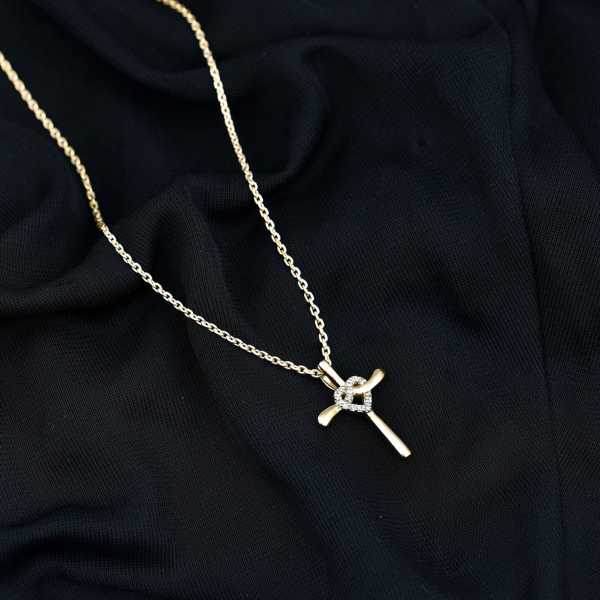 Certified Lab Grown Diamond Catholic Cross Heart Necklace