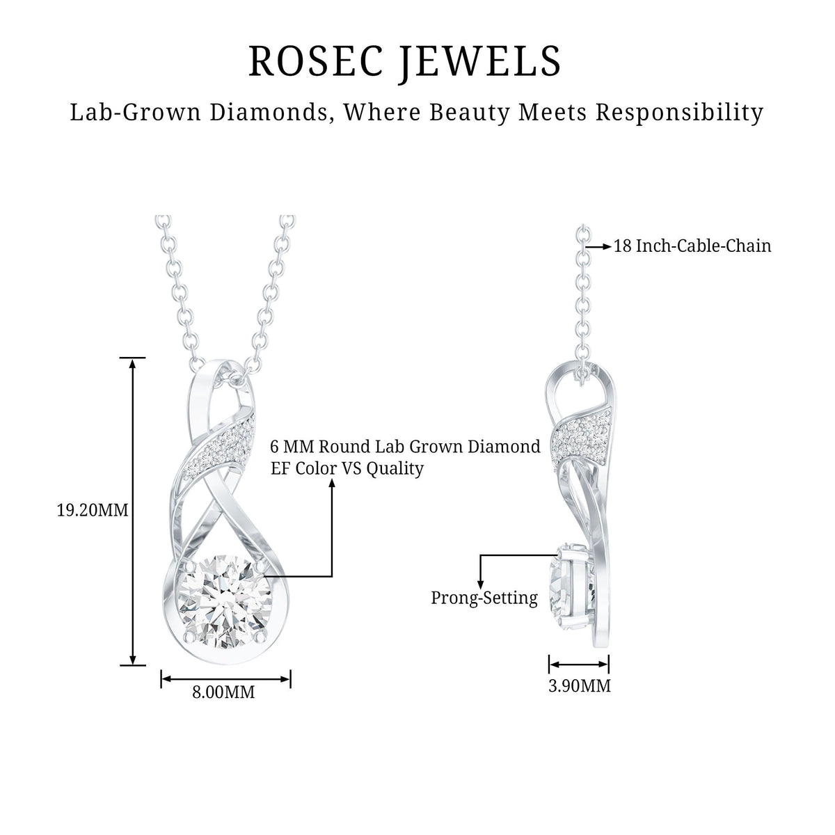 Certified Lab 0.9 Carat Round Diamond Infinity Pendant Necklace