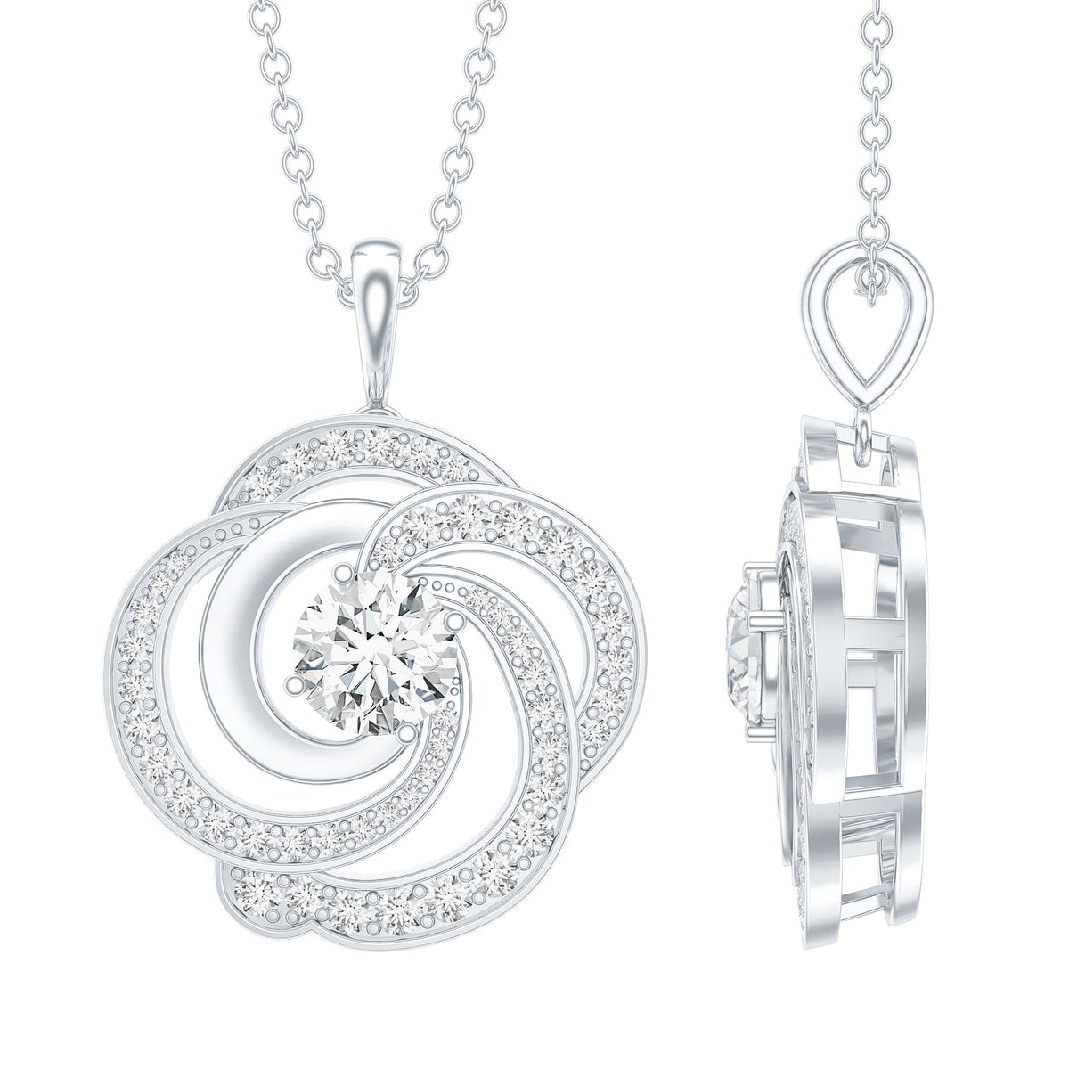 Lab Grown Diamond Prong Set Flower Pendant Necklace