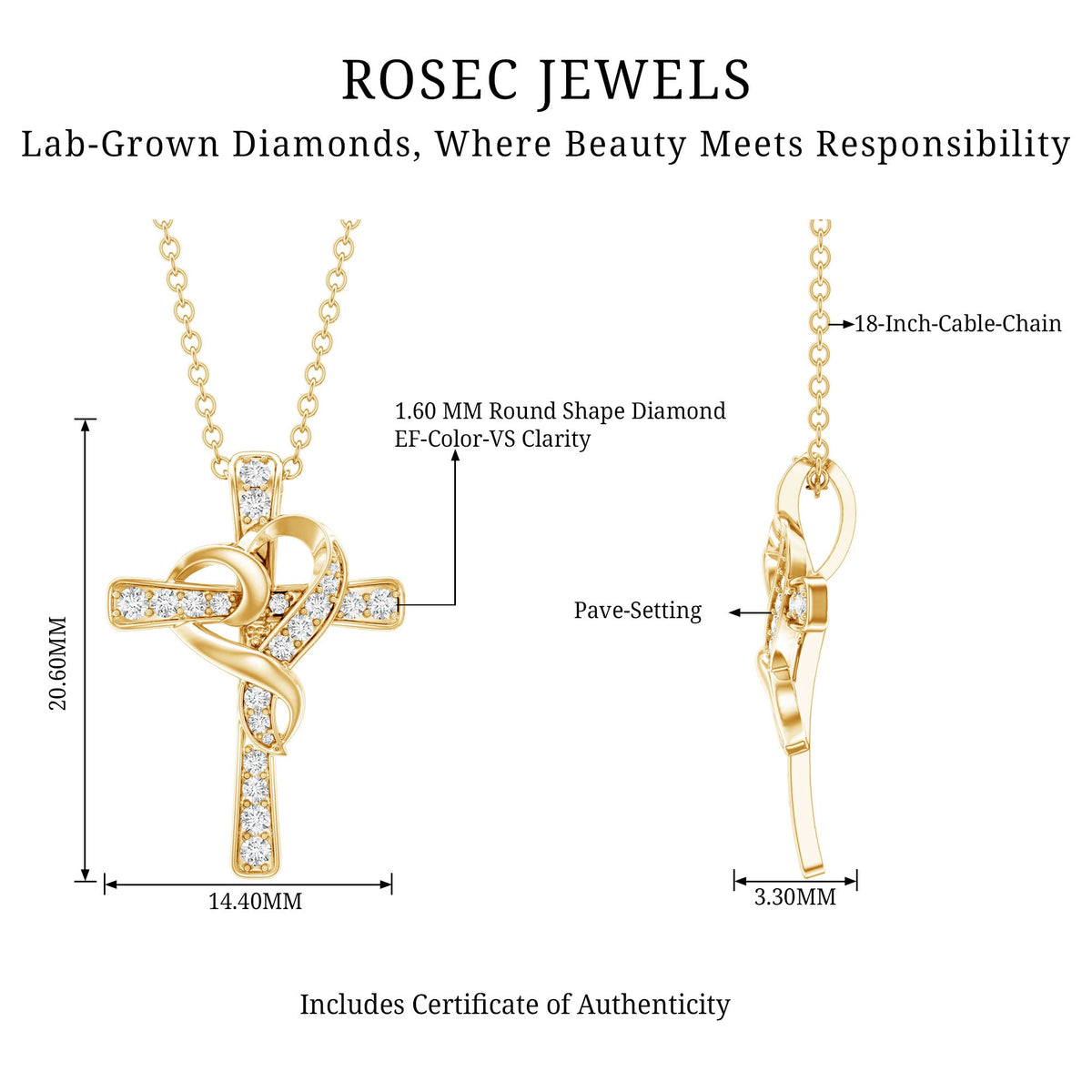 Certified Lab Grown Diamond Heart Cross Necklace