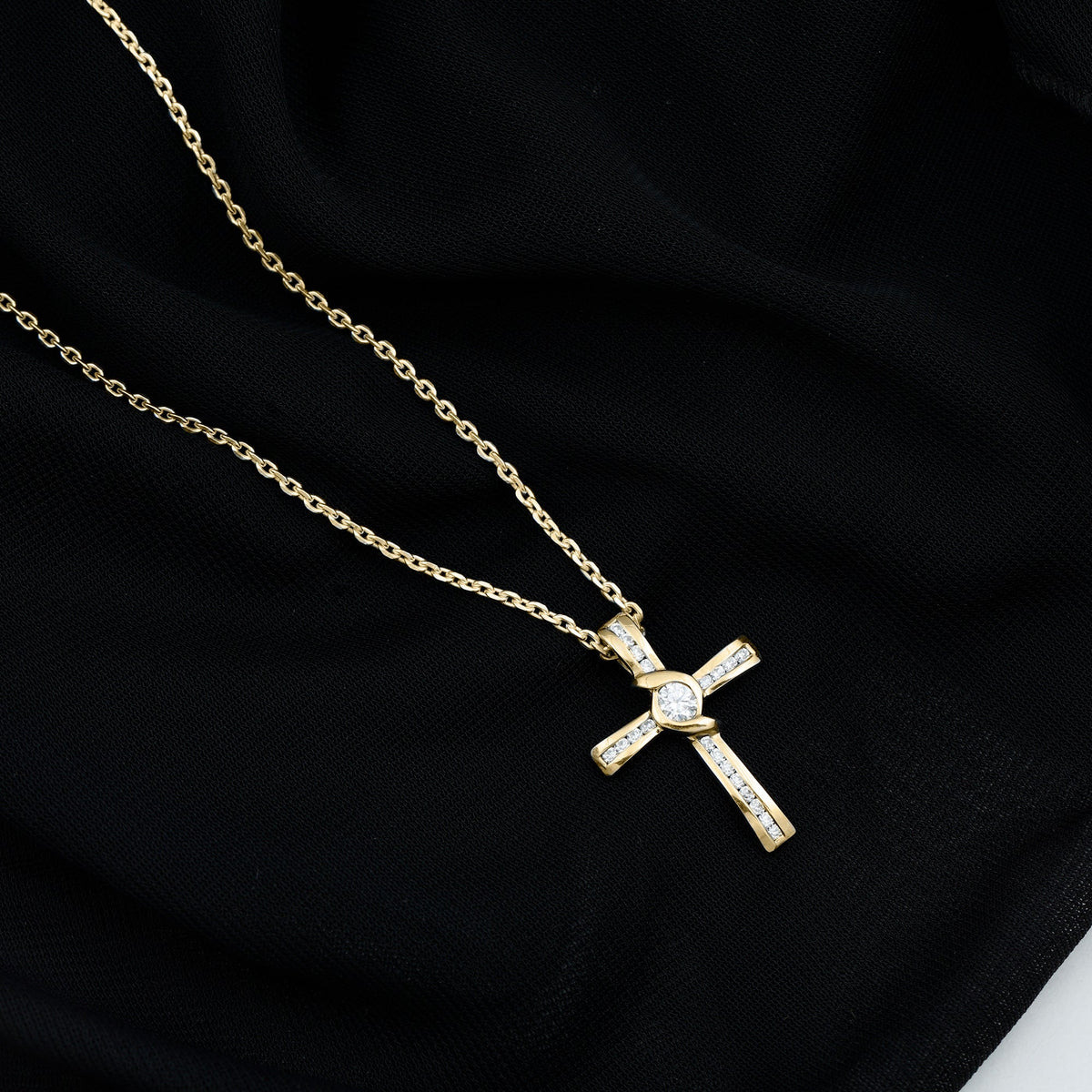 Bezel Set Lab Grown Diamond Cross Religious Necklace