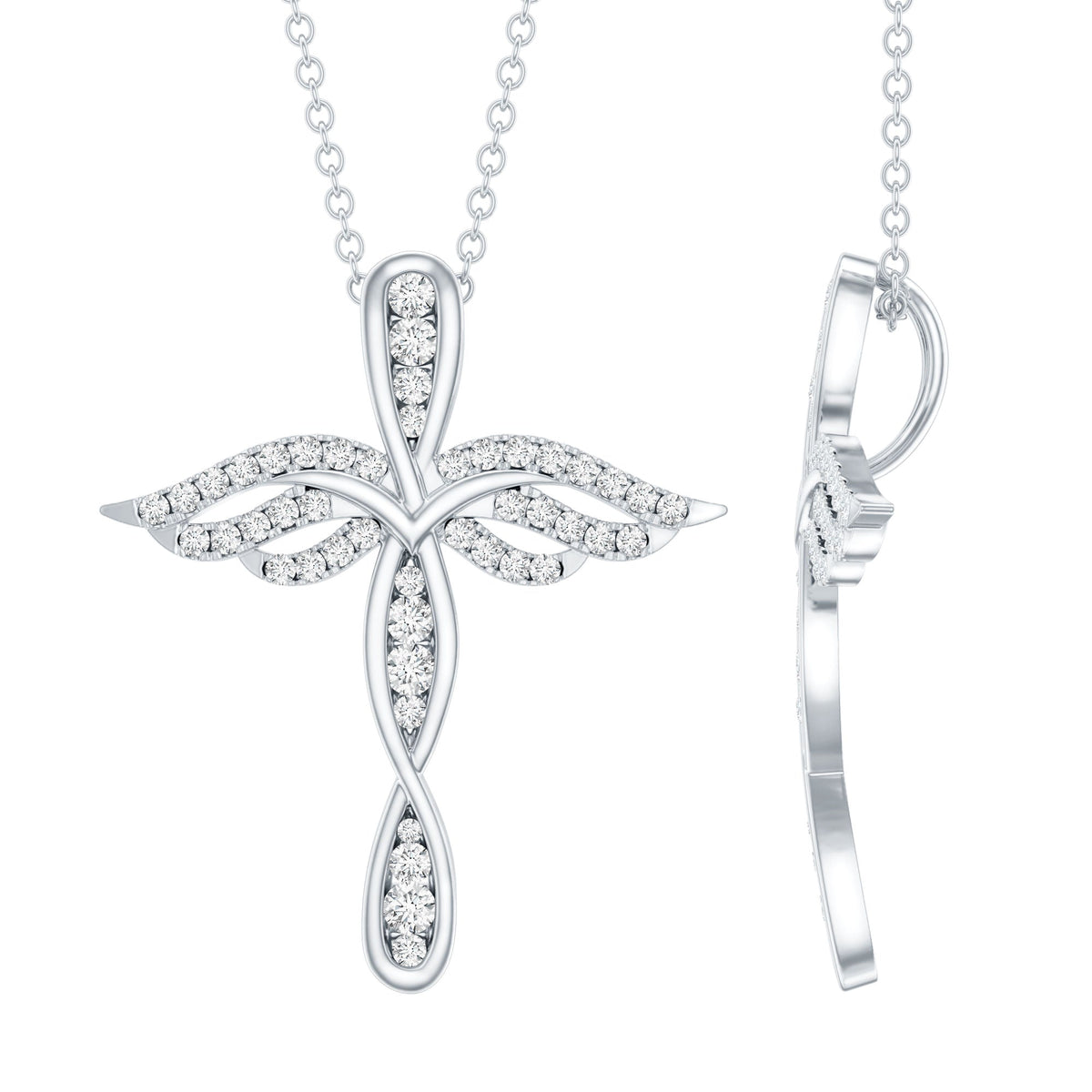 Certified Lab Grown Diamond Prong Set Cross Angel Necklace