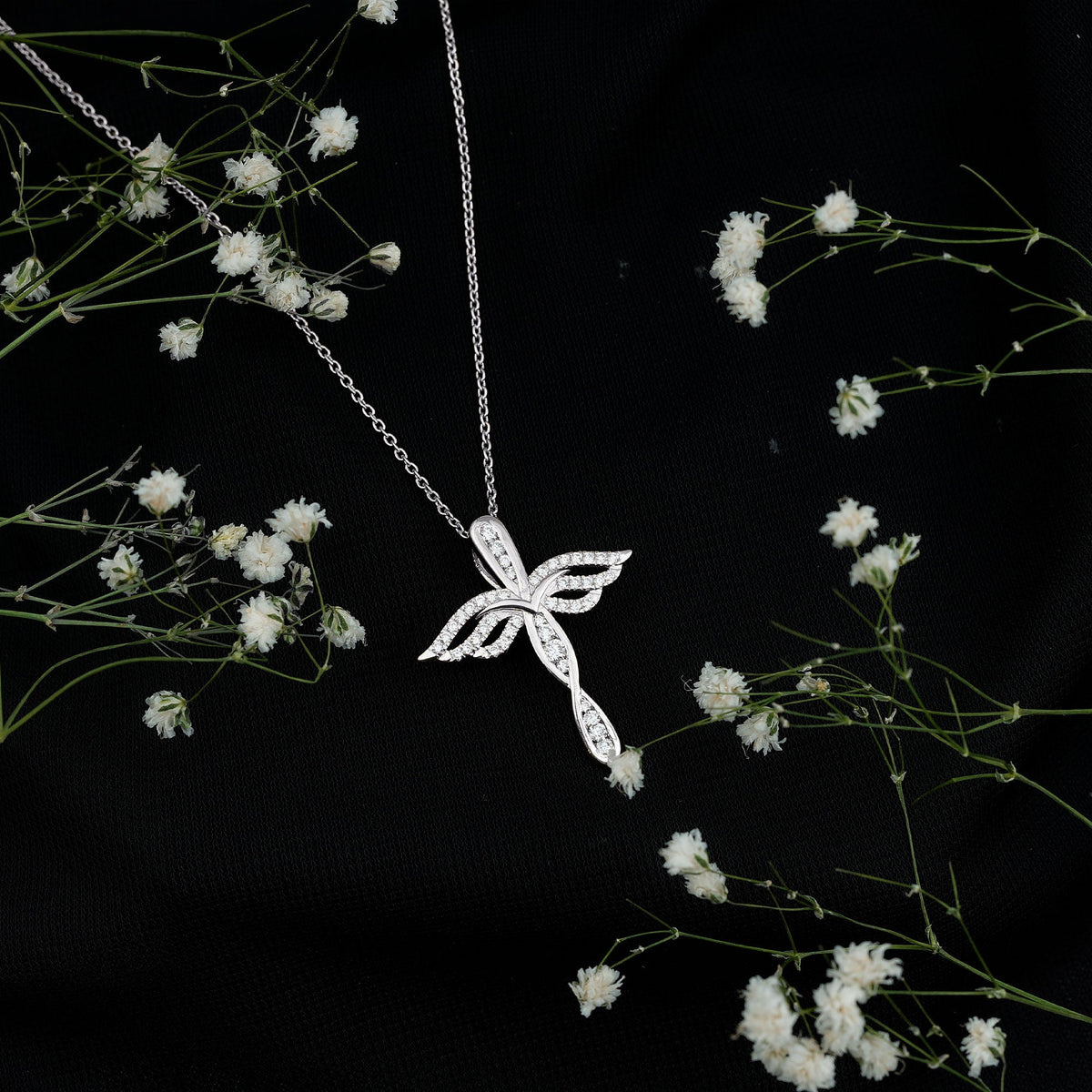 Certified Lab Grown Diamond Prong Set Cross Angel Necklace
