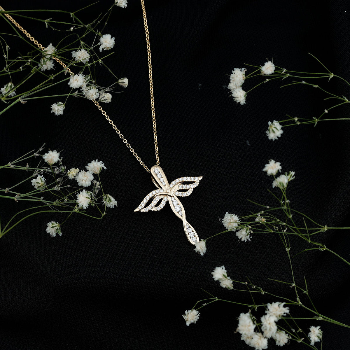 Certified Lab Grown Diamond Prong Set Cross Angel Necklace