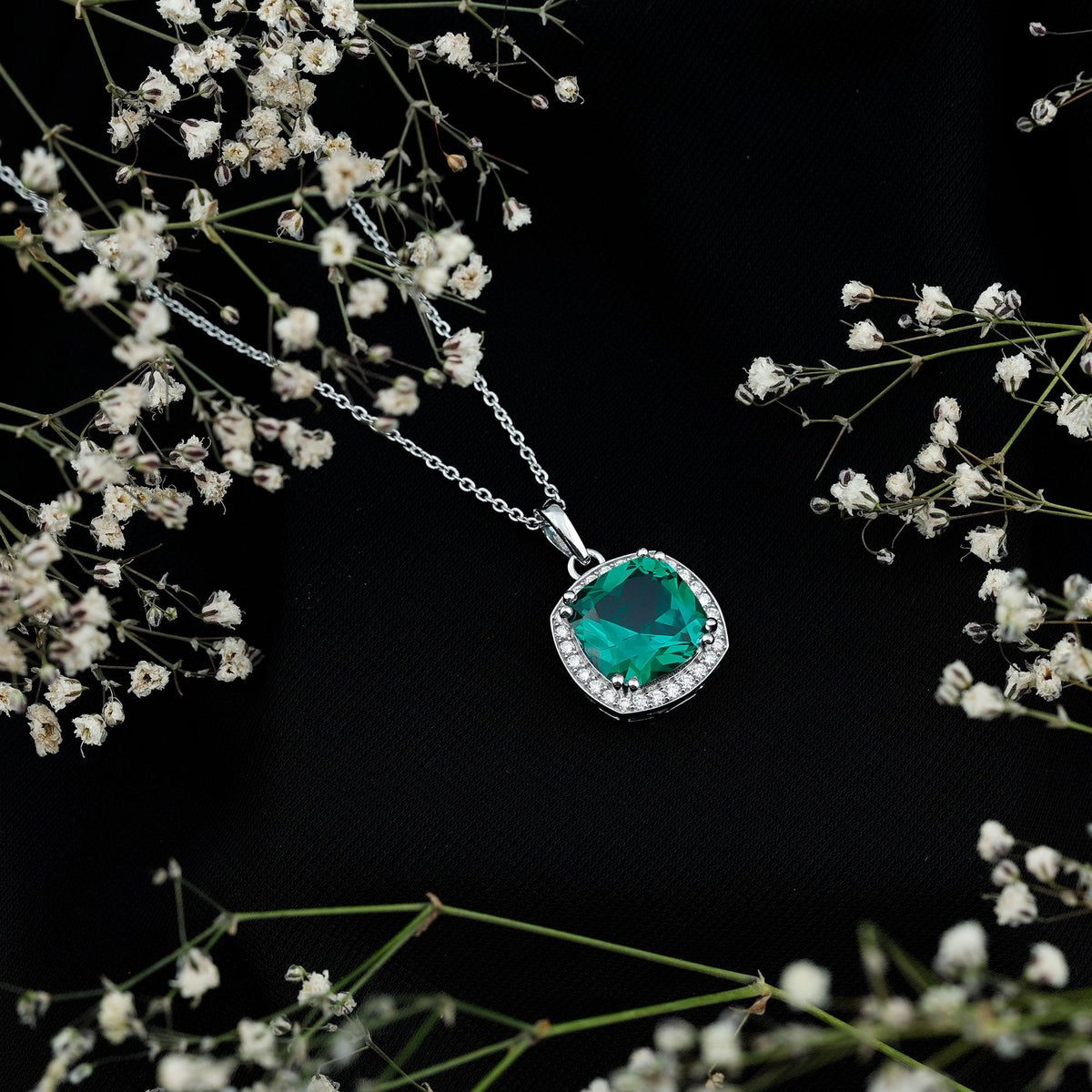 9 Carat Lab Grown Emerald Statement Necklace with Moissanite Halo