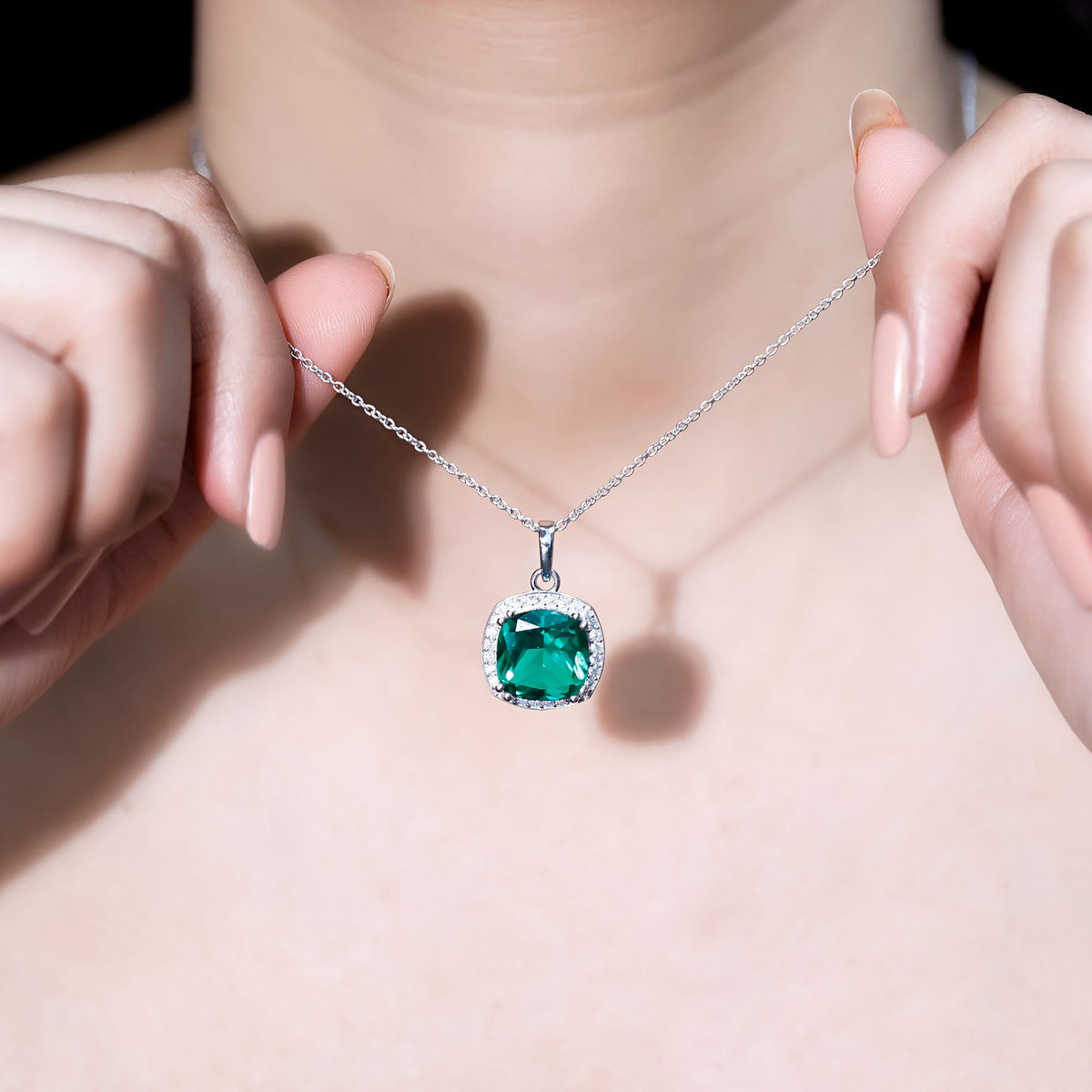 9 Carat Lab Grown Emerald Statement Necklace with Moissanite Halo