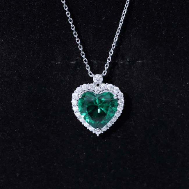 Lab Created 5.6 Carat Emerald Moissanite Heart Pendant Necklace