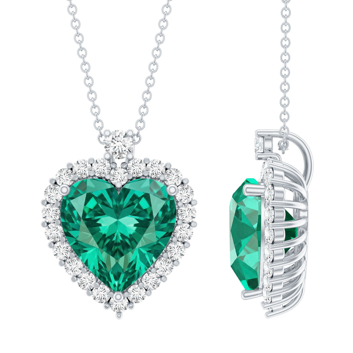 Lab Created 5.6 Carat Emerald Moissanite Heart Pendant Necklace
