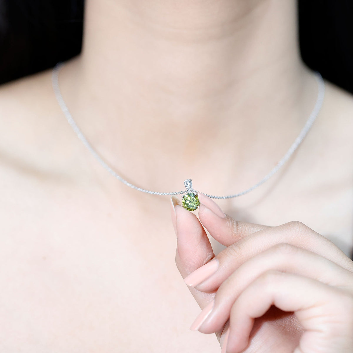 Certified 2.25 Carat Lab Grown Green Sapphire Solitaire Locket with Silver Chain