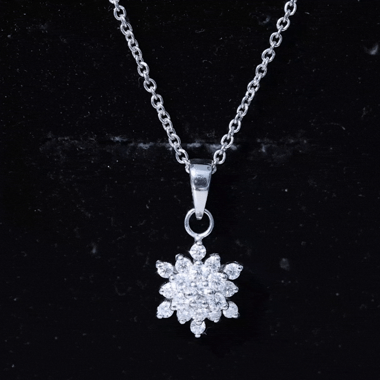 Certified Moissanite Snowflake Necklace with Silver Chain