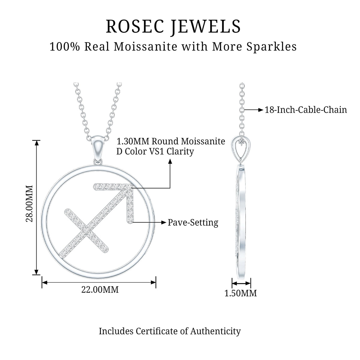 Certified Moissanite Sagittarius Zodiac Sign Necklace