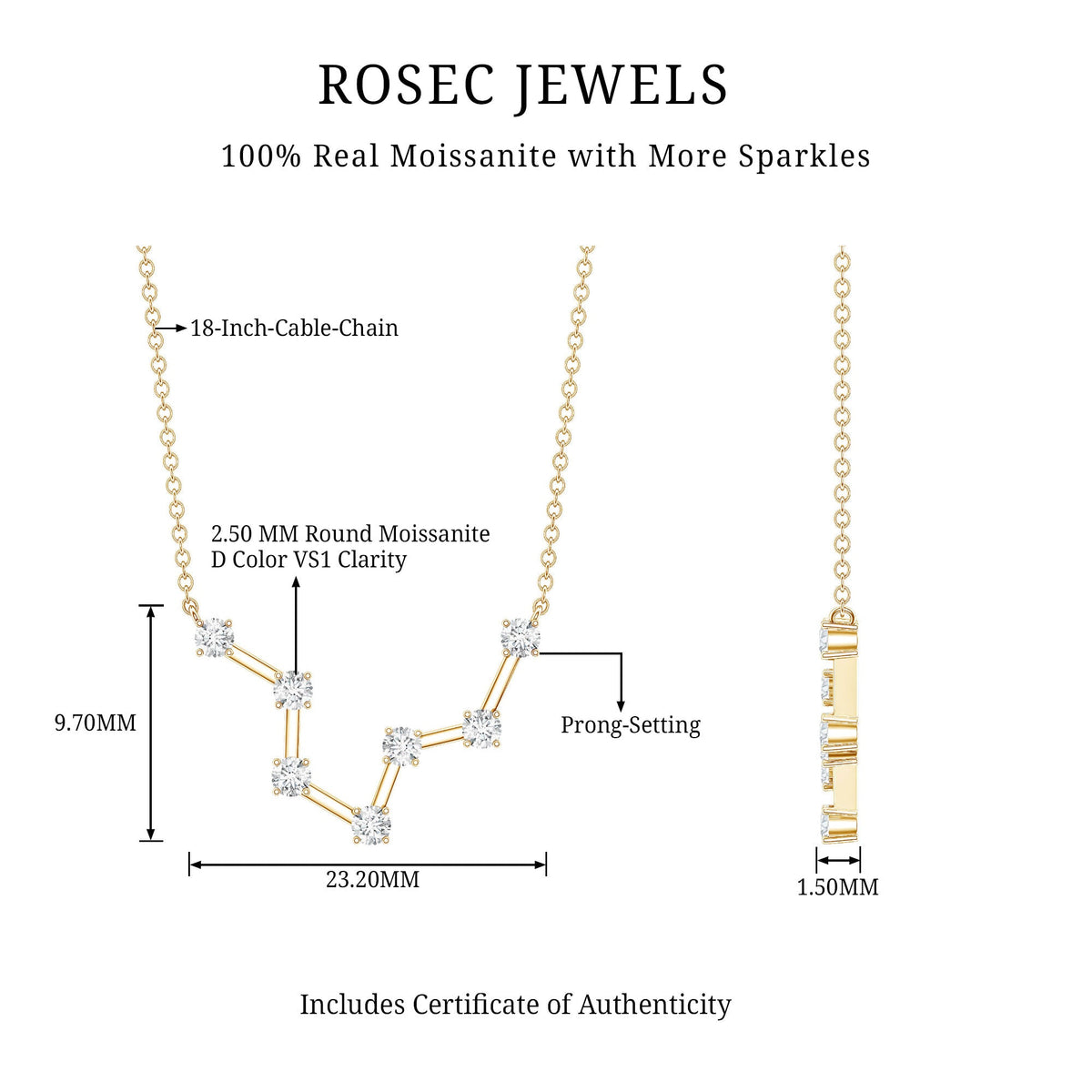 Moissanite Constellation Aquarius Zodiac Sign Necklace