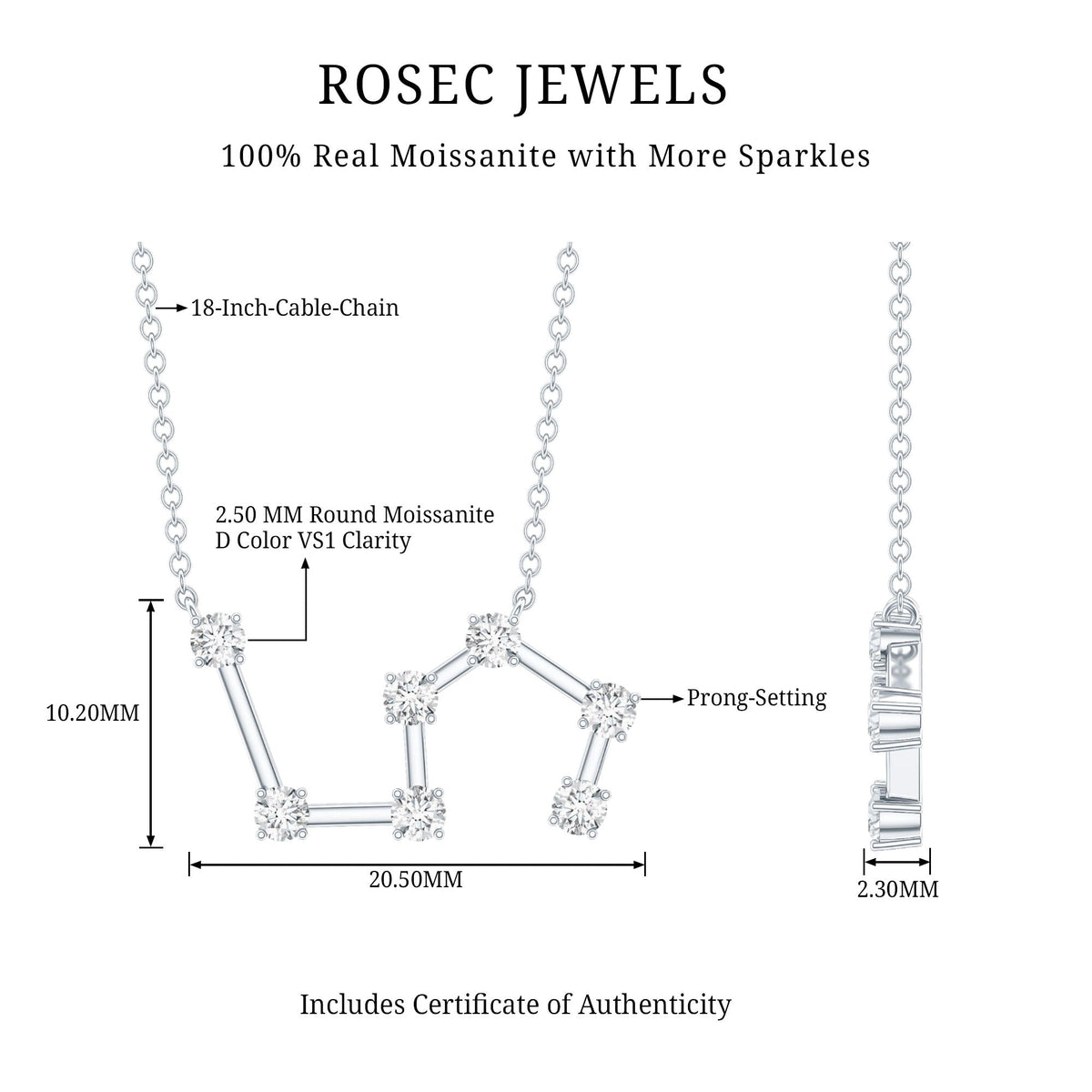 Moissanite Constellation Leo Zodiac Sign Necklace