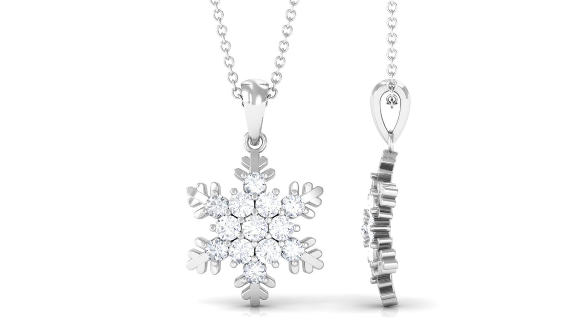 Certified Moissanite Snowflake Pendant Necklace for Her