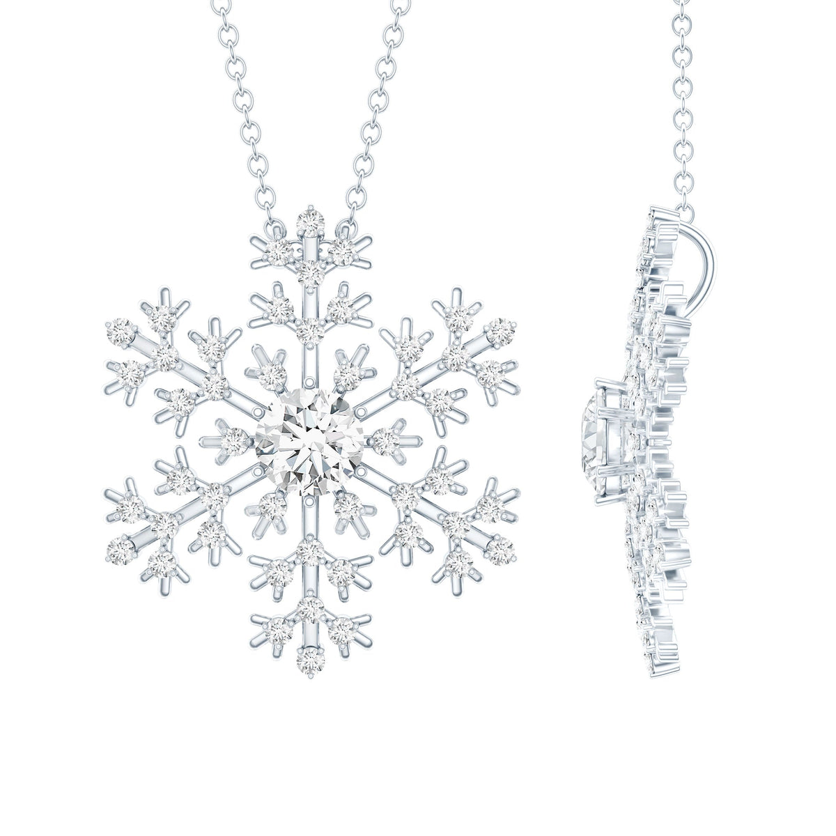 Cubic Zirconia Snowflake Necklace with Silver Chain