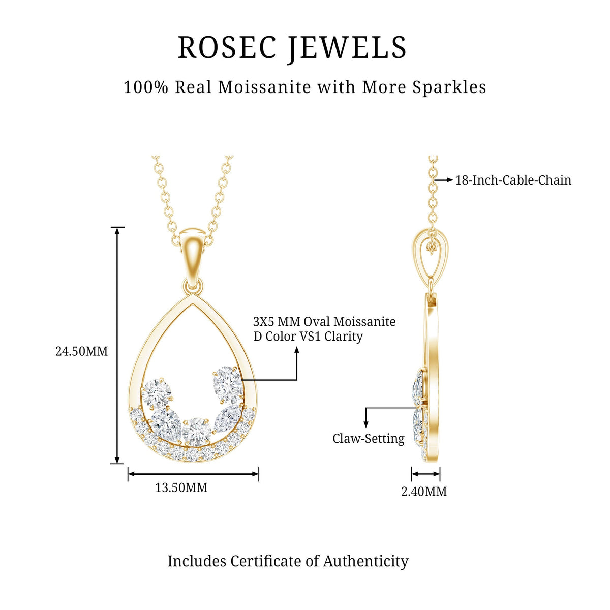 Designer Moissanite Teardrop Pendant Necklace