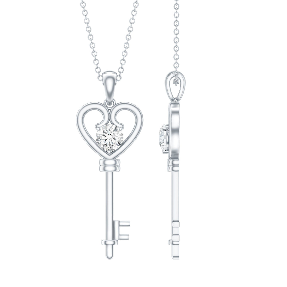 Certified Moissanite Heart and Key Pendant Necklace